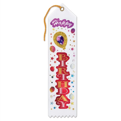 White Happy Birthday Jeweled Ribbon