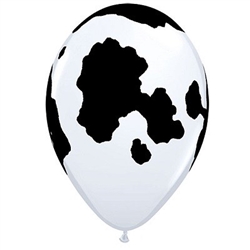 The Cow Print Balloon 11" features a white, helium quality latex balloon printed with black holstein cow patches. Sold in multiples of ten, these balloons will add a bovine touch to your next farm or western theme party. Not eligible for return.
