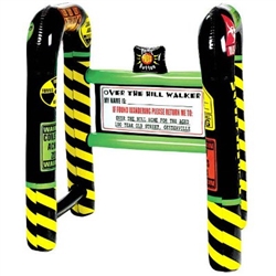 The Over the Hill Inflatable Walker is black with bright accents of yellow, green, and red. It has comical sayings such as Caution Slow&Old Zone. It measures 31 ½” H x 36” W x 21 ½” D. It has a panic button that squeaks. One per package. No returns.