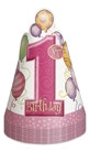 Pink 1st Birthday Party Hats (8/pkg)