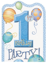 Blue 1st Birthday Invitations (8/pkg)