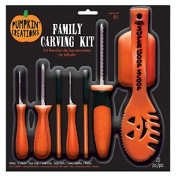 Wonderful 20-piece pumpkin carving kit includes 12 paper templates, and 8 carving tools. Made of plastic and metal. For ages 8 and older. Perfect for Halloween and Fall decorating!