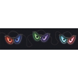 The Spooky Eyes Lights feature 3 pair of eyes that flash in random patterns of color. Give an eerie feel to your Halloween decor by hanging these 45 inch light strands around the area. Requires 3 AA batteries - not included. Use indoors or out!