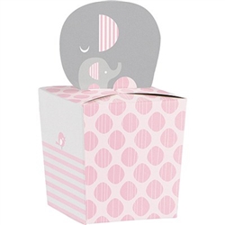 The Little Peanut Pink Favor Boxes are the perfect size to send sweet treats home with your baby shower guests. Printed in a pink, grey, and white color scheme each box is topped with a cutout of an adult and baby elephant. Eight boxes per package.