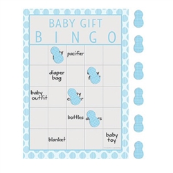 The Little Peanut Blue Bingo Game is perfect for any boy baby shower. Played just like Bingo, cover the squares that coordinate to the gift being unwrapped by the mother-to-be. Includes 10 cards and 10 sheets of stickers. Also available in pink.