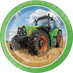 The Tractor Time Dessert Plates will serve up cake or other treats to your favorite farm fan. Each 7-inch dessert plate is printed with a realistic looking big green tractor sitting in a freshly harvested field of wheat. Each package contains eight plates