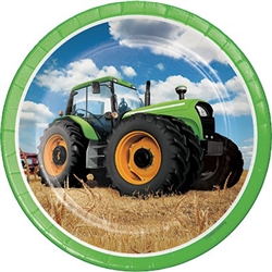 The Tractor Time Dinner Plates are perfect for anybody that loves the farming way of life. Young and old alike can appreciate the big green tractor printed on the center of these coated, round paper plates. Eight plates per package.