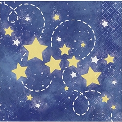 To the Moon and Back Beverage Napkins feature a smattering of yellow and white stars against a dark blue nighttime sky. Perfect for baby showers, these 2-ply paper napkins will serve small treats in style. Sixteen napkins per package.