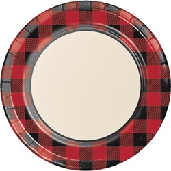 Our Buffalo Plaid Dinner Plates feature a traditional red and black buffalo plaid design that would make anyone jealous! Each coated paper plate measures almost nine inches diameter and is very sturdy. Eight round plates per package.