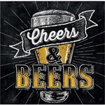 The Cheers & Beers Beverage Napkins are perfect to slide under your beer to protect your table from water rings. There are sixteen 2-ply paper napkins in each package. Black napkins feature an image of a beer glass along with the phrase Cheers & Beers.