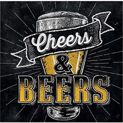 The Cheers & Beers Beverage Napkins are perfect to slide under your beer to protect your table from water rings. There are sixteen 2-ply paper napkins in each package. Black napkins feature an image of a beer glass along with the phrase Cheers & Beers.