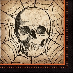 The Spooky Symbols Luncheon Napkins feature an image of a skull with a spiderweb on these 2-ply paper napkins. Perfect for your next Halloween party. Sixteen napkins per package.