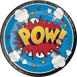 These colorful Superhero Slogans Luncheon Plates are fit for a true crime-fighting hero! With an action word covering the plate, it's hard not to get excited about eating and fighting crime! The plates measure 6 7/8 inches and come eight per package.