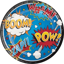 The Superhero Slogans Dinner Plates are action-packed, to say the least, and the black outline gives the colors some nice pop. The plates measure 8 and 3/4 inches, so there's plenty of room for a bunch of crime fighting fuel! Comes eight per package.