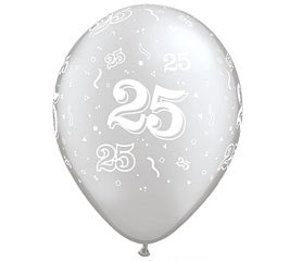 Silver 25th Anniversary Latex Balloons (5/pkg)