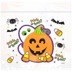 Spooktacular Halloween Treat Bags feature clear resealable bags printed with non-spooky images of spiders, bats, candy corn, friendly ghost and a jack-o-lantern. Perfect for trick or treat and Halloween parties! Thirty 7-inch plastic bags per package.