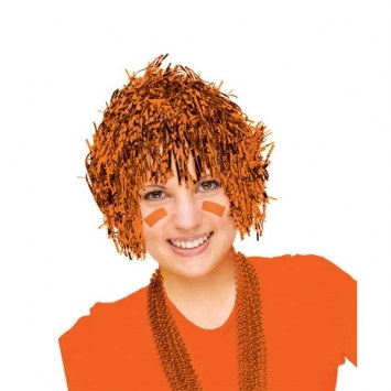 Orange Pom Pom Tinsel Wig