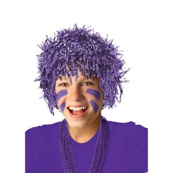 Purple Pom Pom Tinsel Wig