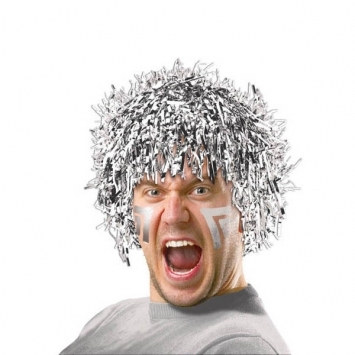 Silver Pom Pom Tinsel Wig