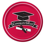 Red Congrats Grad Plates (18/pkg)