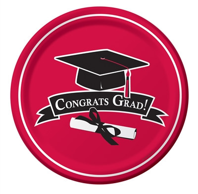 Red Congrats Grad Plates (18/pkg)