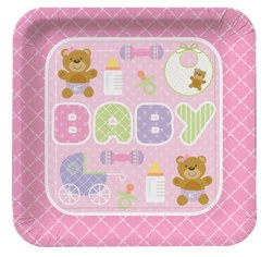 Teddy Baby Pink Lunch Plates (8/pkg)