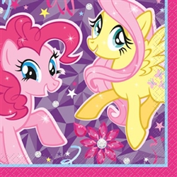 My Little Pony Beverage Napkins are printed with the magical Fluttershy and Pinkie Pie characters. Each colorful napkin opens to 10 inches by 10 inches. Sixteen 2-ply paper napkins per package.