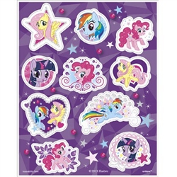 The My Little Pony Stickers feature your favorite cartoon ponies printed in lavender and pink pastel colors on adhesive stickers. Forty stickers per package.