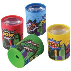 Superhero Prism Scopes won't give them superpowers, but the kids will love getting these fun little toys in their party favor bags. Each scope is printed with the words Pow! Bang! Zap! Blam! Simply hold up to your eye and turn to reveal vibrant colors!