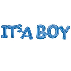 The It's a Boy phrase balloon is a 2-part letter shaped blue foil balloon, perfect for gender reveal, photo props or birth announcements. Both the "It's A" and "Boy" sections measures 20 inches by 9 inches. Ships flat - simply inflate with air.