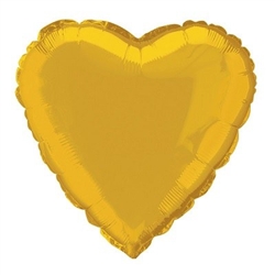 The Gold Metallic Mylar Heart Balloon measures 18 inches when fully inflated. Contains one (1) per package.