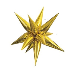 This Gold Jumbo 39" Star Burst Balloon will make a dazzling addition to any party theme. Inflate with air, and follow the included instructions to assemble this stunning metallic gold multi-point star balloon. Also available in silver!
