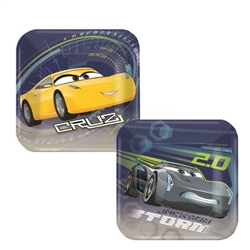 The Cars 3 Square Plate 7" are printed with two different designs, one featuring Storm Jackson and the other Cruz! Each plate measures seven (7) inches square and contains a total of eight (8) plates per package - four of each character.