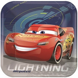 The Cars 3 Square Plate 9" features a full color image of Disney/Pixar's Lightning McQueen racing across each plate. These coated paper plates measure 9 inches square and each package contains 8 plates. Matching accessories available!