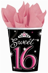 Sweet 16 Sparkle Cups, 9 ounces, 8/pkg