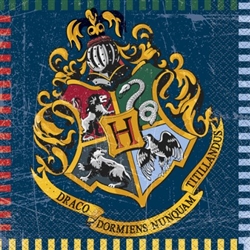 The Harry Potter Luncheon Napkins are made of 2-ply paper and measure 6 1/2 inches by 6 1/2 inches. Colorfully printed with the Hogwarts logo and reads "Draco Dormiens Nunquam Titillandus" meaning "Never tickle a sleeping dragon. Contains (16) per package