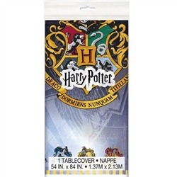 The Harry Potter Plastic Tablecover is made of plastic and measures 54 inches by 84 inches. Printed with the hogwartz logo and Draco Dormiens Nunquam Titillandus, their school moto. Printed with alternating house logo's along the side. One per package