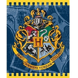 The Harry Potter Loot Bags are made of plastic and measure 7 1/4 in by 9 in. Blue with the Hogwarts logo and motto printed on it with a yellow border. Contains eight (8) bags per package.