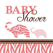 Pink Baby Safari Shower Beverage Napkins (16/pkg)