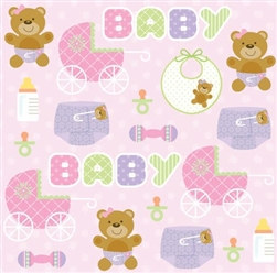 Teddy Baby Pink Beverage Napkins (16/pkg)