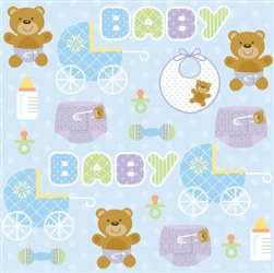 Teddy Baby Blue Beverage Napkins (16/pkg)