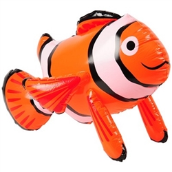 Bring the ocean to your living room or classroom with this Inflatable Clown Fish. When fully inflated, the vinyl decoration measures 25 inches. Yeah, that is pretty big! It's not recommended for children under 3 years old. Comes one per package.