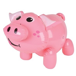 This 24 inch Inflatable Pig is a friendly looking little porker. His pink body sports a round little nose on his smiling face,  and curly little tail. Take care not to over inflate! Each inflatable pig sold individually. Not returnable