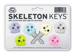 Skeleton Keys are a great accessory to the keys on your keychain. Slide one of these unique, silicone covers over each individual key to make is easy to identify the key you need. Each package contains six glow in the dark silicone key covers.