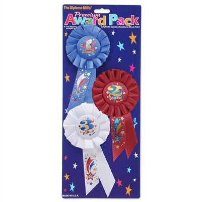 1st, 2nd, and 3rd Place Rosette Award Pack (3 Ribbons/Pkg)