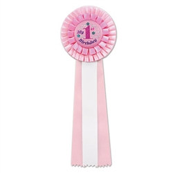 Pink My 1st Birthday Deluxe Rosette Ribbon