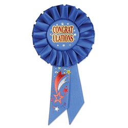 This award ribbon is made from brilliant blue fabric and features "congratulations" in the center of the ribbon. Star graphics dot the ribbon and add to awesomeness of this item.