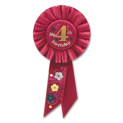 Red My 4th Birthday Rosette Ribbon