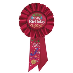 Red It's My Birthday Rosette Ribbon