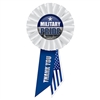 These patriotic rosettes are a fun and colorful way to show your appreciation for all they do. Measures (6-1/2) inches long by (3-1/2) inches wide with a pin on the back.